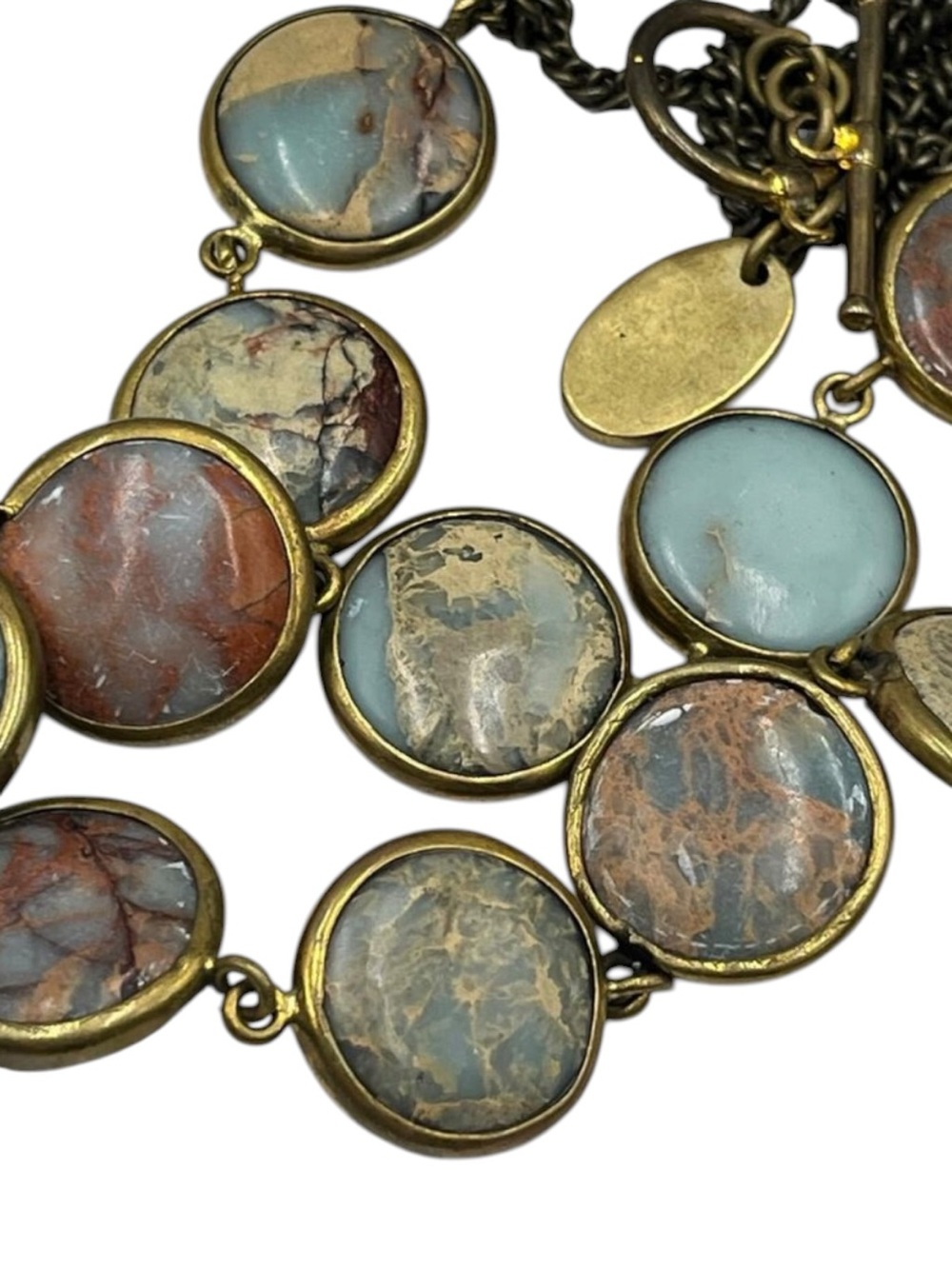 Lena Bernard Signed Stepping Stone Jasper Bezel Long Y Lariat Drop Necklace - Picture 2 of 8